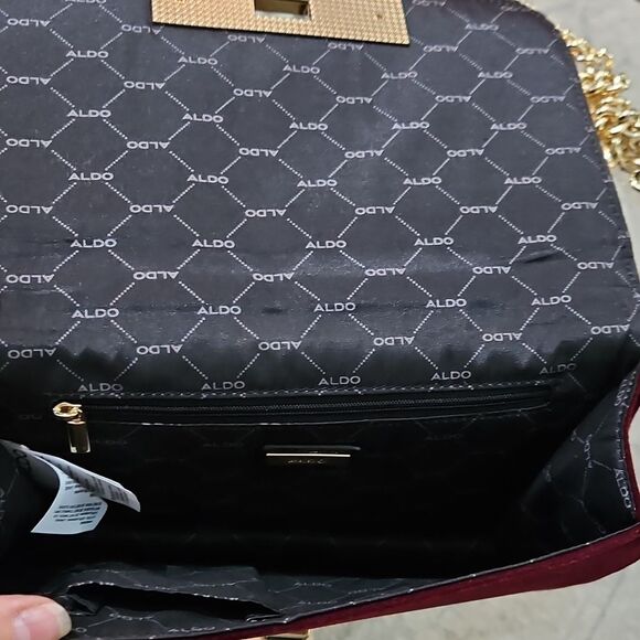 Aldo Burgundy & Gold Tone Velvety Croas Body Bag Purse - Picture 7 of 10